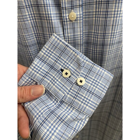 UNTUCKit Durbanville Shirt Large Tall Wrinkle Free Plaid Long Sleeve Blue Slim - Picture 6 of 10